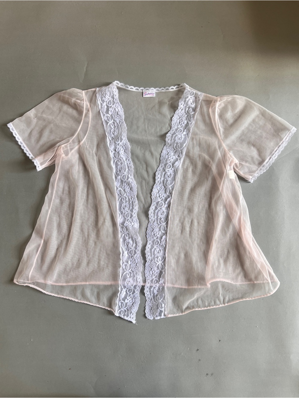 Vintage 90s coquette fairycore Federicks of Hollywood sheer baby pink lace top